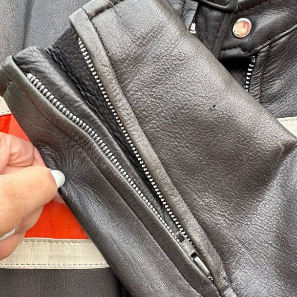 VINTAGE/RETRO BIKER JACKET BLACK/ORANGE ITALIAN LEATHER - HARD TO FIND - Picture 15 of 15